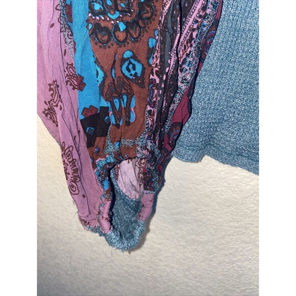 We The Free Sweater Boho thermal Paisley patchwork Drop Shoulder M hippie - Picture 3 of 10